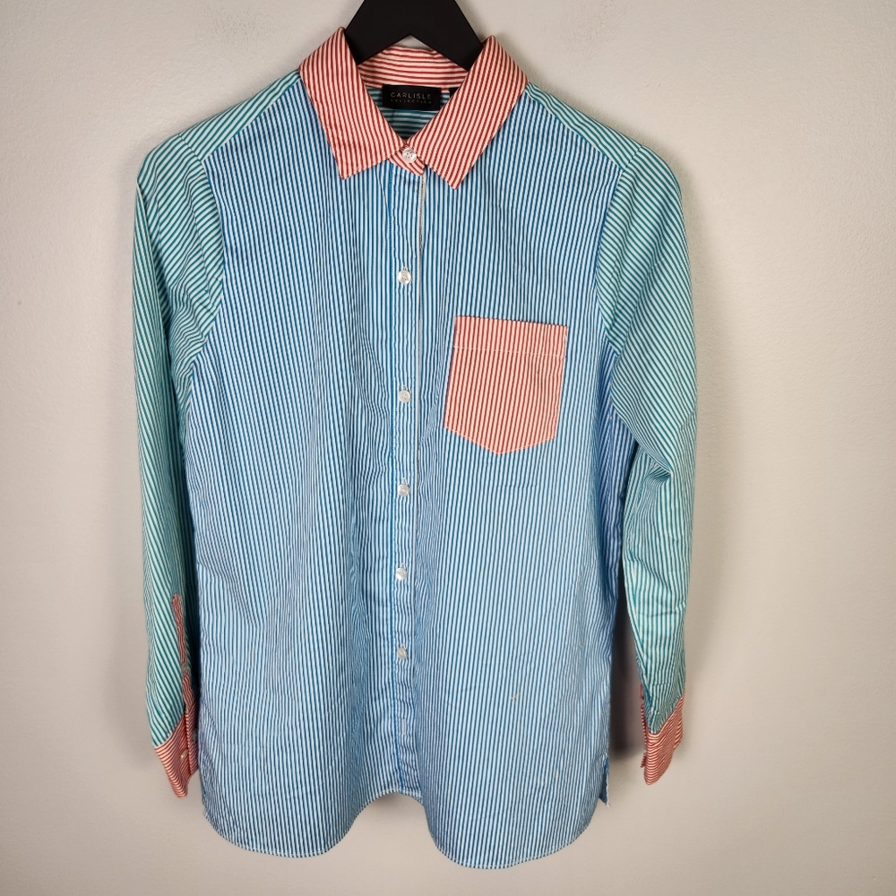 EUC‎ Carlisle Collection Striped Button Up Long Sleeve Shirt Blouse Size 4 #654